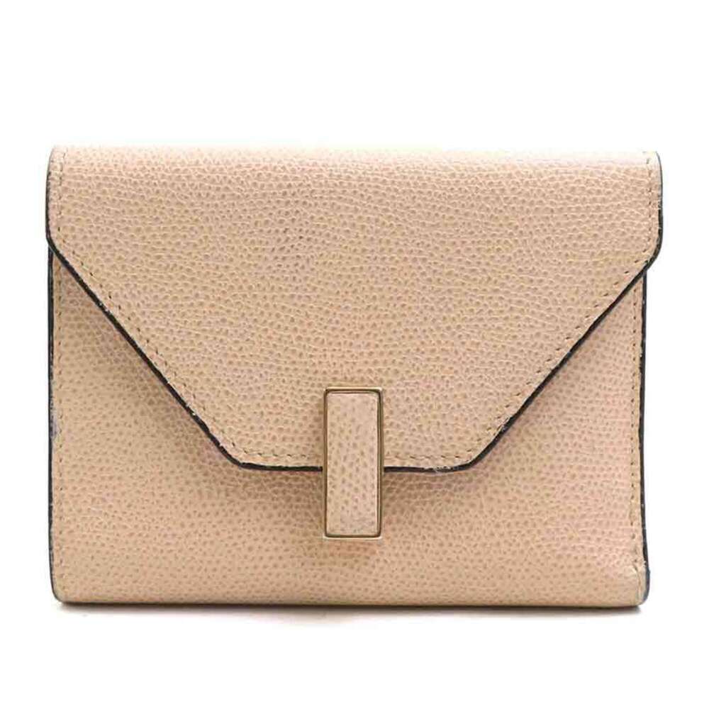 Valextra Iside Tri-fold Wallet, Beige Leather, Women's, h31777a